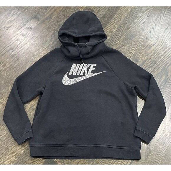 Nike Tops - Nike Hoodie Sweatshirt Women L Black Rally Funnel Neck Metal Foil Swoosh Pouch